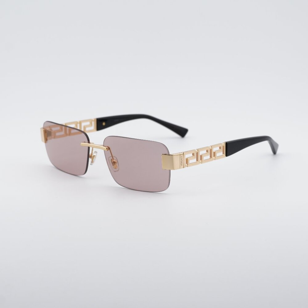 Versace VE2298 10021T Sunglasses Gold Rectangle Frame, Pink Lenses